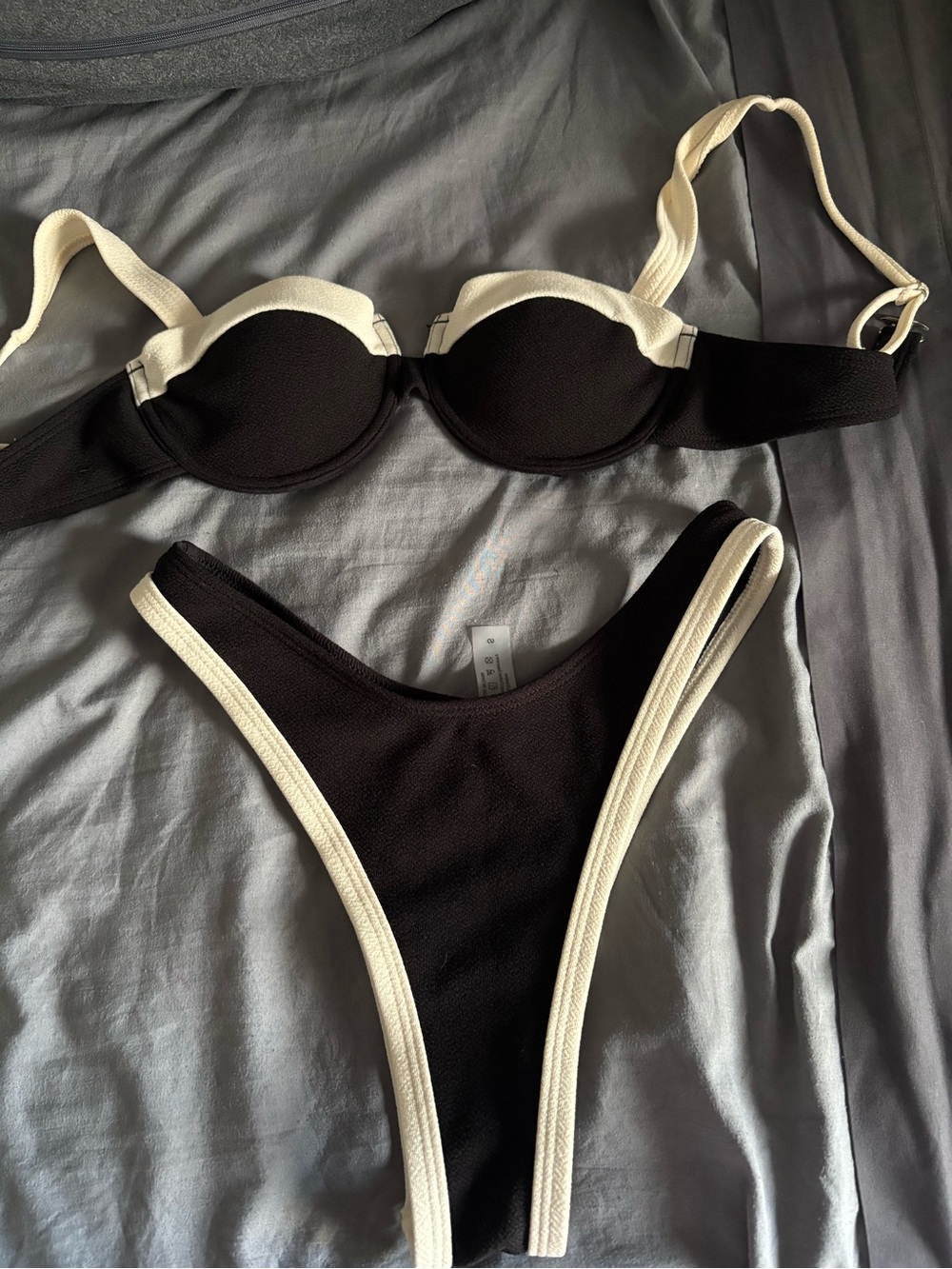 SHEIN Black Bikini Set with Cream Trim